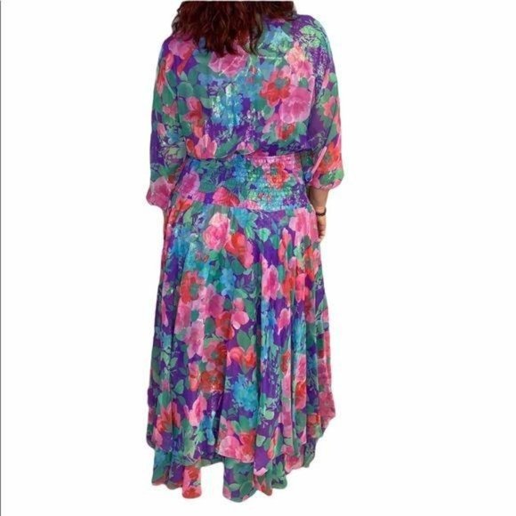 Vintage 90s Diane Freis Original Georgette Floral Maxi Dress Large - Picture 3 of 16